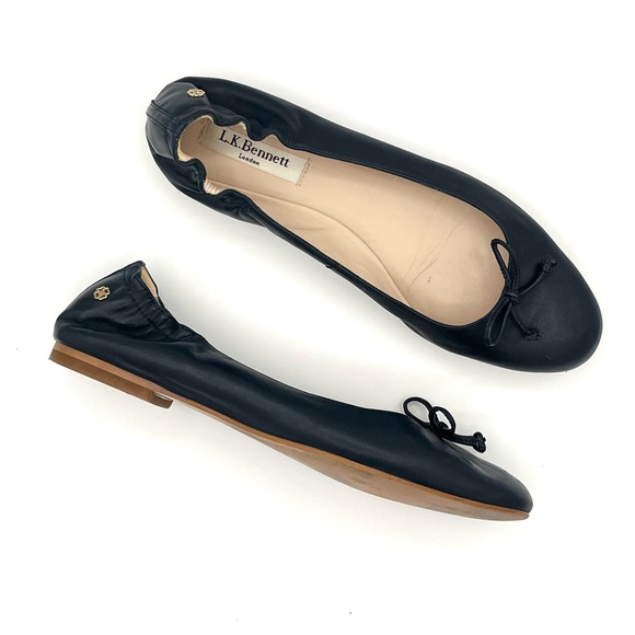 L.K Bennett Thea leather ballet flats Navy blue minimalist slip on shoes size 8 - Picture 2 of 13